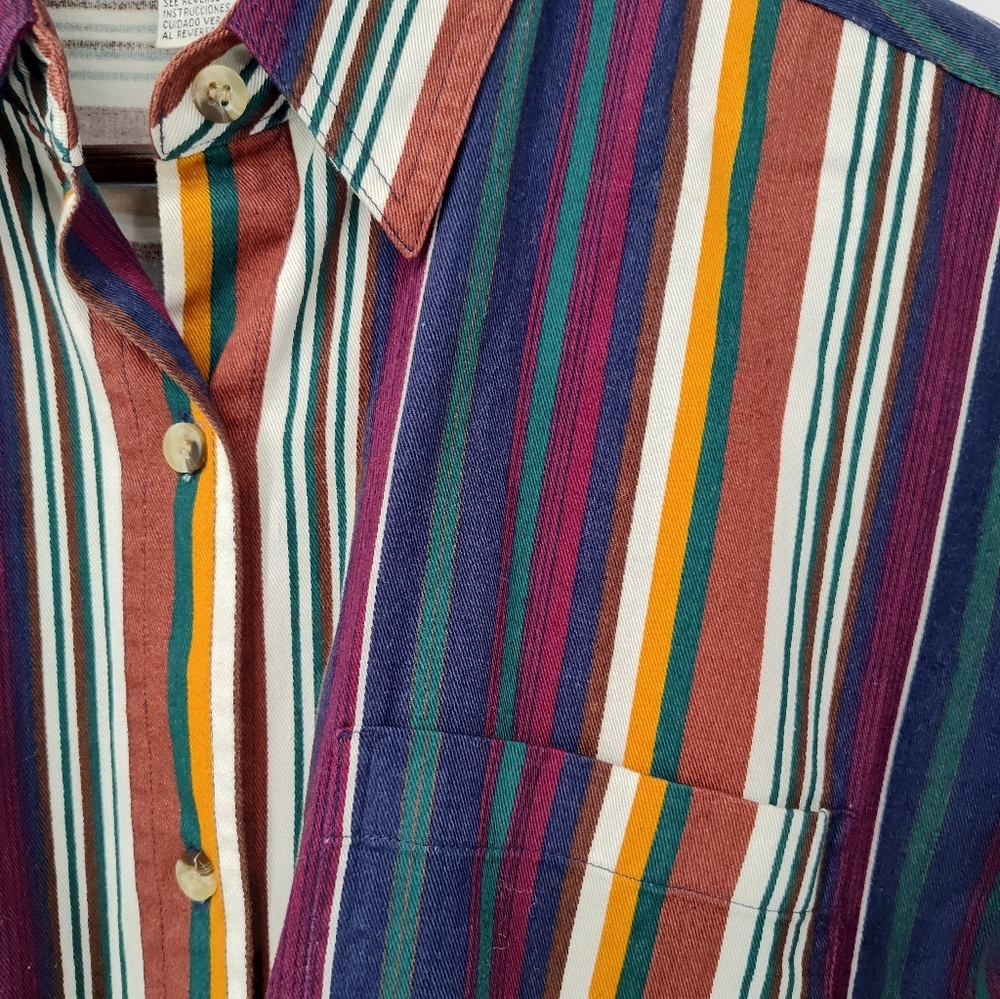 Vintage High Advantage Colorful Striped Men's Casual Shirt Size Large - Picture 3 of 3